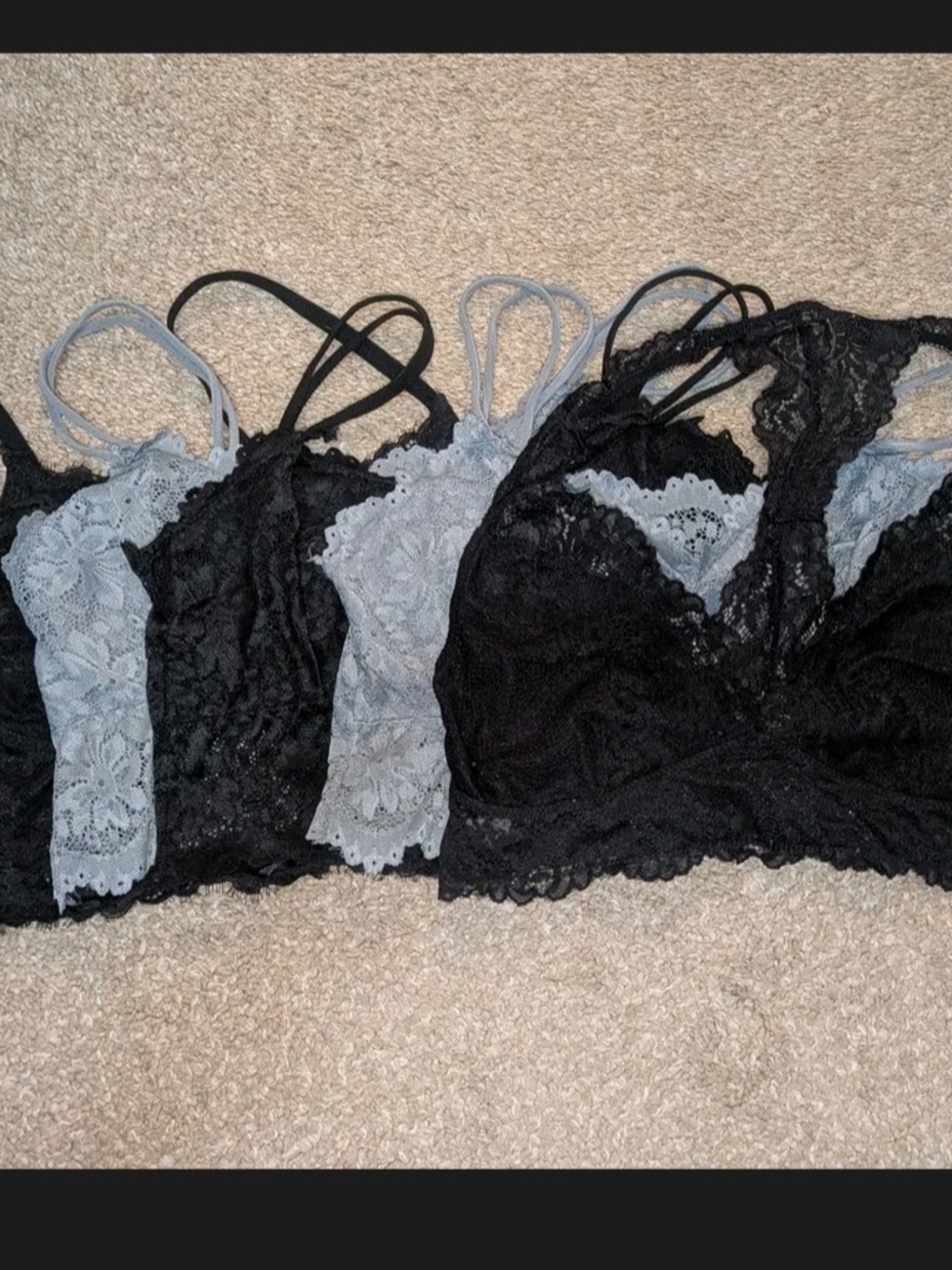 Lace Bralette Lot - Black and Light Gray